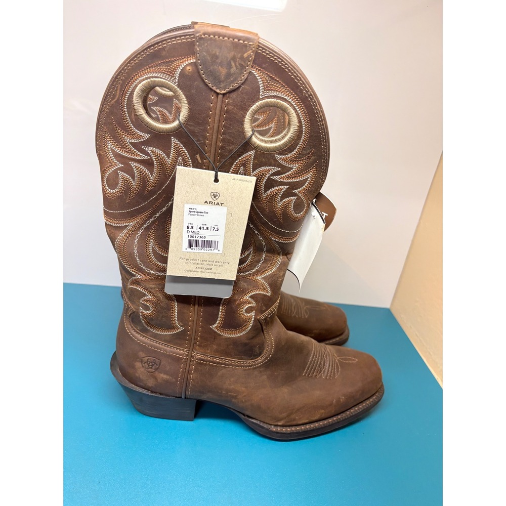 Ariat Mens 8.5D Sport Square Toe Powder Brown Leather Cowboy Boots 10017365